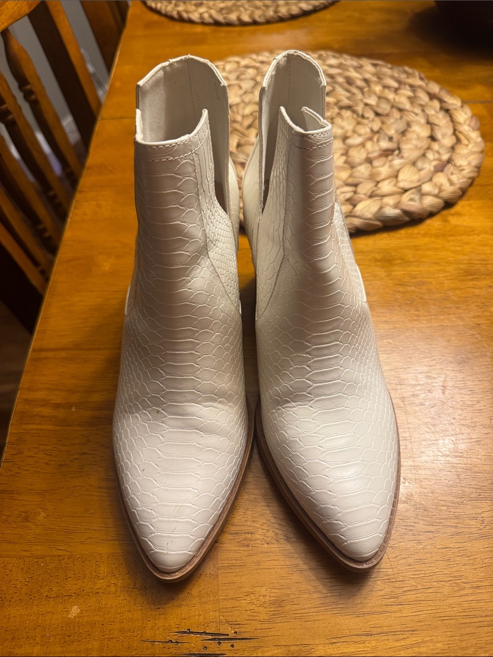 Women's White Croc-Embossed Ankle Booties
